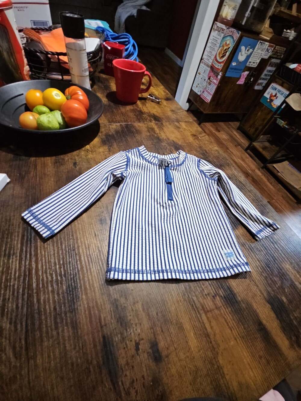 (509) RuggedButts Blue Striped Rash Guard 6-12M